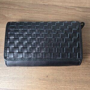 EUC GENUINE LEATHER BLACK WOVEN TRI FOLD WALLET